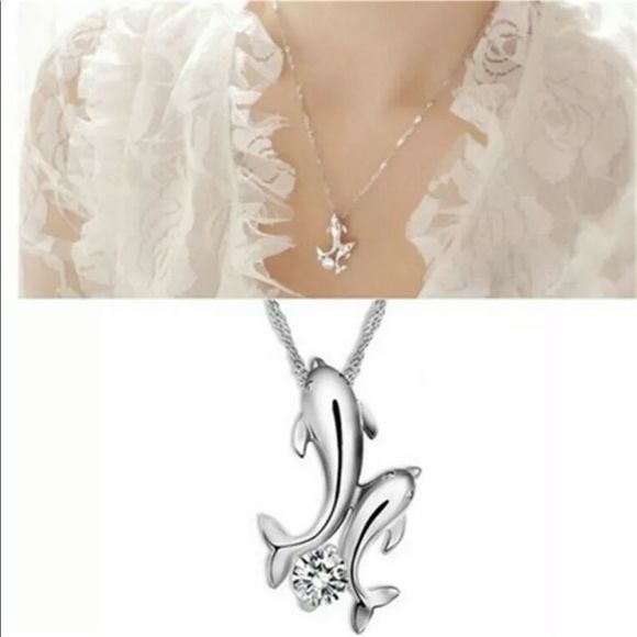 Dolphin Rhinestone Necklace - Picture 2 of 8